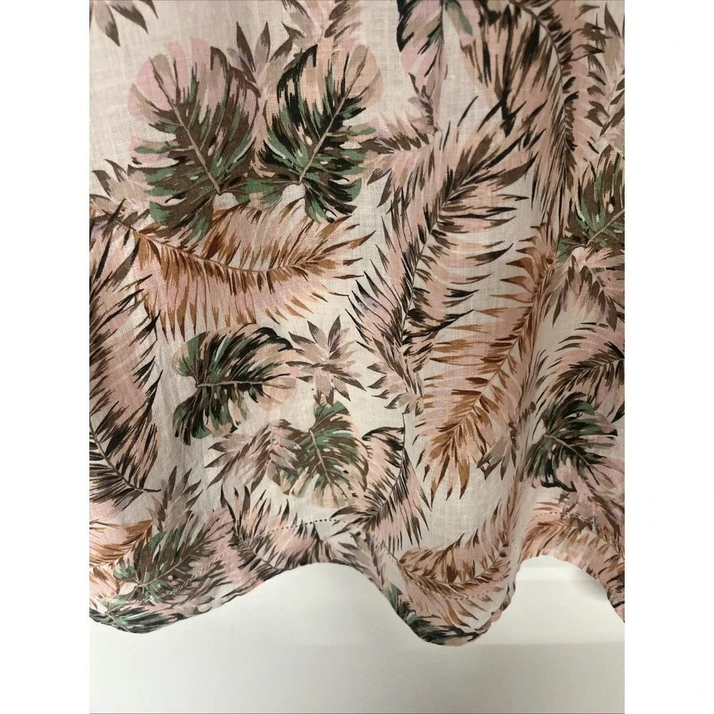 J Jill Love Linen Top Womens M Pink Tropical Palm Print V Neck 100% Linen - Picture 10 of 12